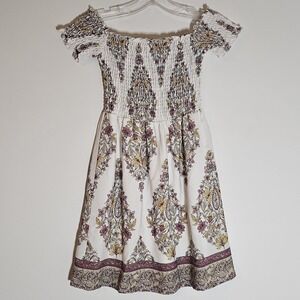 Show Me Your Mumu Dress Womens XS Floral Boho Dolly Smocked Off Shoulder USA